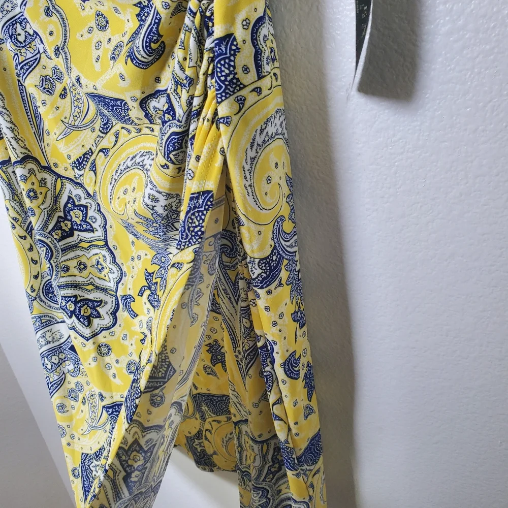 Ralph Lauren‎ NWT Starlight Yellow & Blue Paisley Surplice Dress